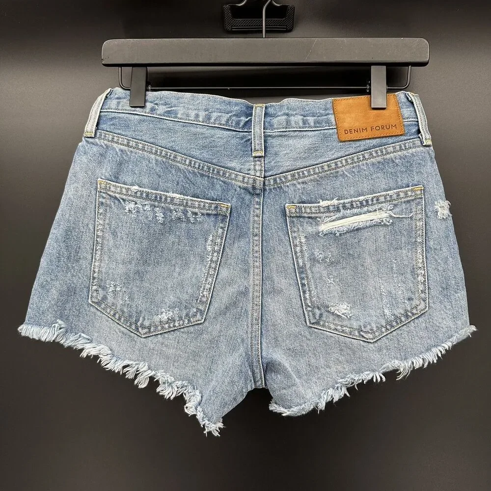 Denim Forum The Ex Boyfriend Distressed Organic Cotton Denim Short Size 24